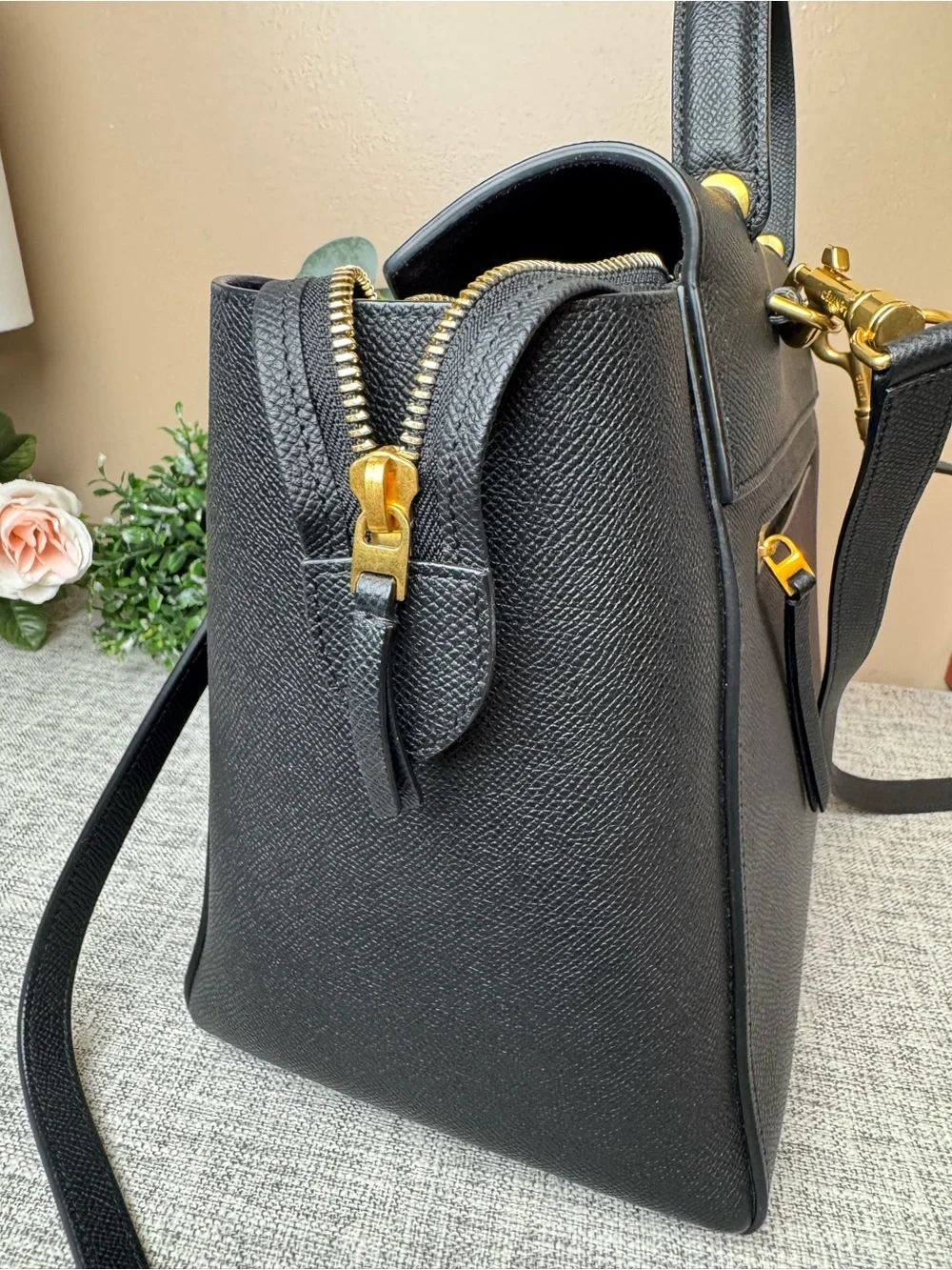 Celine Black Leather Satchel with Top Handle
